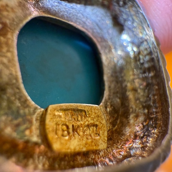 Large Vintage Sterling Silver 18k Gold Turquoise Enhancer Pendant Necklace - Picture 8 of 13